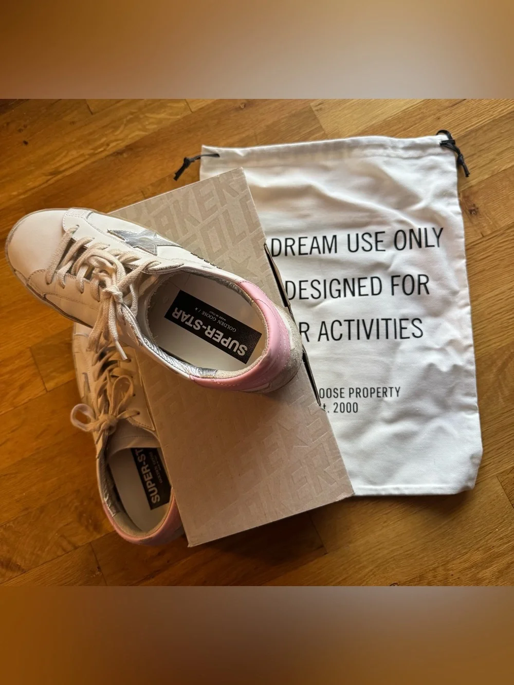 Golden Goose Super-Star White Leather Sneakers Pink and Silver Accents Sz 40 - Picture 2 of 16